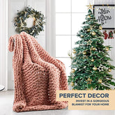 Lofaris Blush Pink Soft Chenille Yarn Chunky Knit Blanket Throw